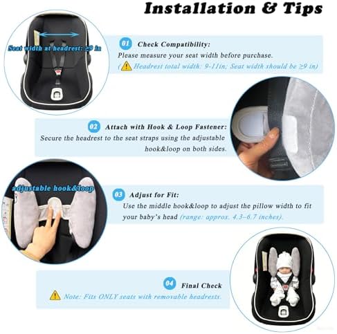 Baby Travel Pillow, Adjustable Head Neck Pillow for Infant Car Seat, Gray