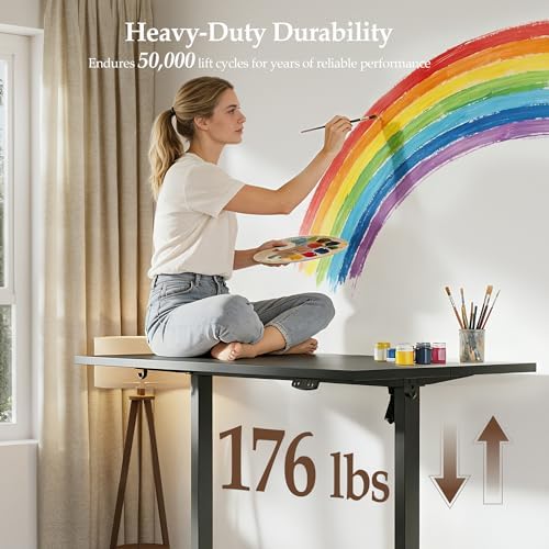 Klicelor 63 x 28 Electric Standing Desk, Sit Stand Up Home Office Desk, Height Adjustable Deep Cumputer Table with Memory Presets and Hooks, Two Pieces, Black