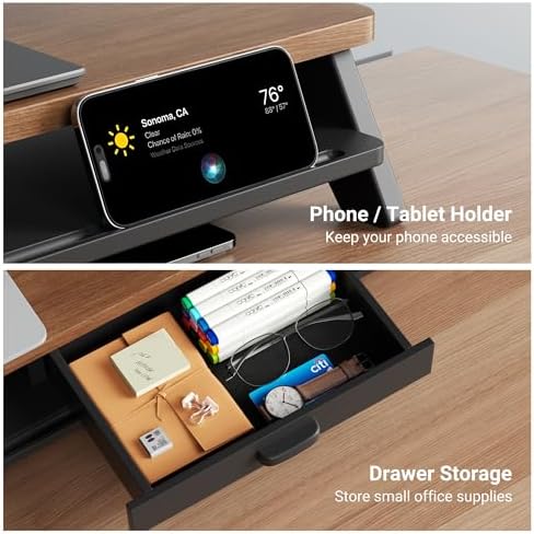 AFOOYO Dual Monitor Stand Riser,LED 2-Tier 39.3 Inch Computer Monitor Stand for 2 Monitors,Office Desktop Organizer with Storage Drawer and Phone Holder for Laptop,PC,Computer,Printer,Walnut