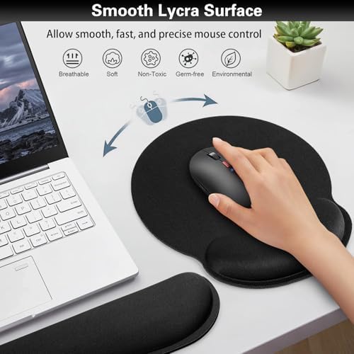 Mouse Pad Black, Ergonomic Keyboard Wrist Rest, Mouse Pad with Wrist Rest