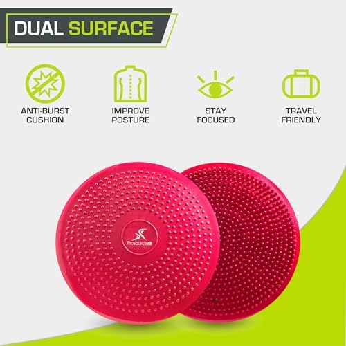 ProsourceFit Core Balance Disc, Inflatable Wobble Cushion with Hand Pump, Dual-Textured Non-Slip Surface for Core, Balance, and Stability Training, 14-inch