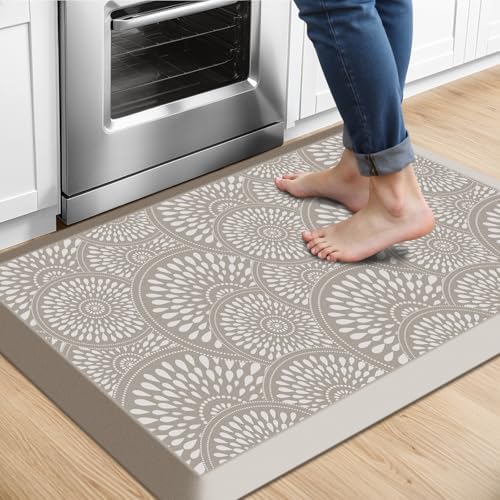 Mattitude 4/5 Inch Kitchen Mat, 20x32in Heavy Duty Ergonomic Comfort Foam Standing Desk Mat, Waterproof Non-Slip Standing Mats and Rugs for Kitchen, Office, Khaki