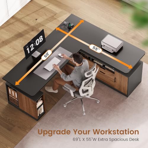 SEDETA Modern L Shaped Executive Electric Standing Desk with 4 Drawers