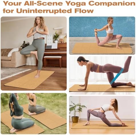 LILXIU Foldable Cork Yoga Mat 72 * 24 in 4 mm Thick Sweat Resistant with Rubber Base Hot Yoga Mat with Storage Bag Lightweight Grip Mats for Travel and Pilates Fitness Home Workouts