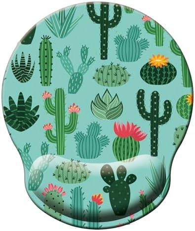 Mouse Pad with Wrist Support, Ergonomic Mouse Pad with Memory Foam Wrist Rest Cushion, Non-Slip Rubber Base Gaming Mice Pad for Home Office Computer Laptop, Cactus