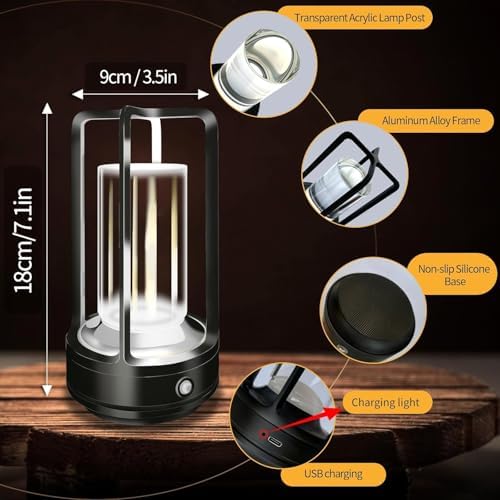 Rechargeable Table Lamp, 4000mAh Battery-Operated Cordless (Black-2)