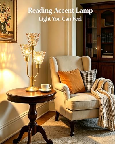 Lightdot Mid Century Modern Gold Glass Table Lamp Dimmable 3 Bulbs Included