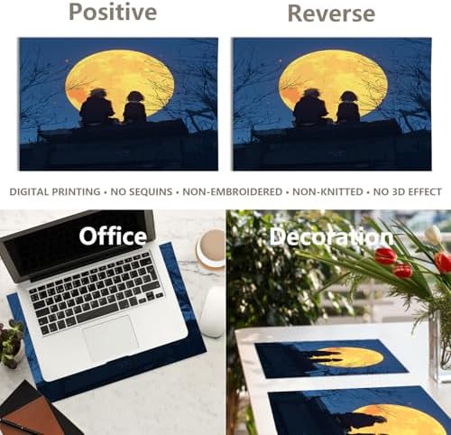 Romantic Evening Full Moon Linen Placemats, Moment Nighttime View Table Mats for Table Washable Heat Insulation Thick Dining Mat, Indoor/Outdoor 12X18 in 4 Pcs