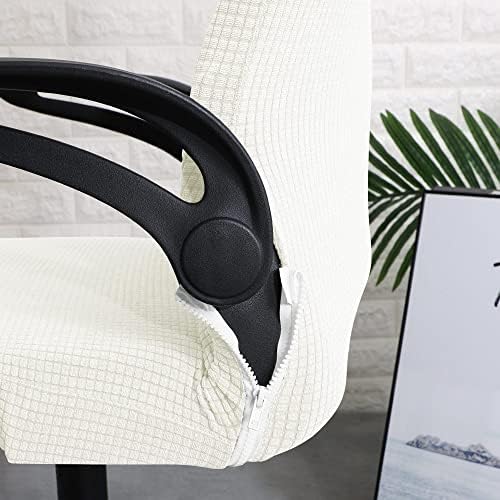Off-White Ergonomic Office Chair Cover with Headrest Cover Water-Repellent Stretch 2-Piece Jacquard Office Desk Chair and Headrest Slipcover Cat Scratch Proof Washable