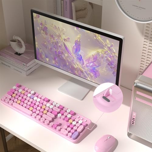 Colorful MPTOG Wireless Computer Keyboard and Mouse Combo (Pink-Colorful)