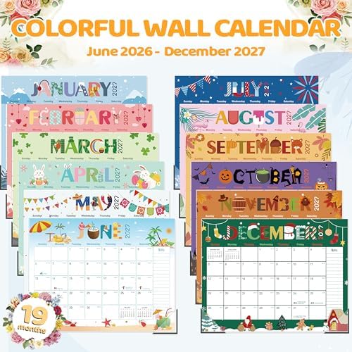 GuassLee Desk Calendar 2026-2027 Large 22" x 17" Desktop/Wall Monthly Calendar 19-Month School Year Planner Covers June 2026 to December 2027 with Julian Date&Notes for Easy Organizing