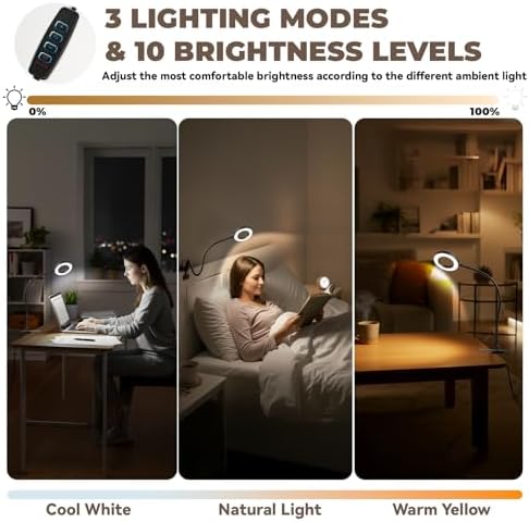 LALISU Clip on Lamp, 5X Magnifying Glass with Light LED Desk Clip Lamps