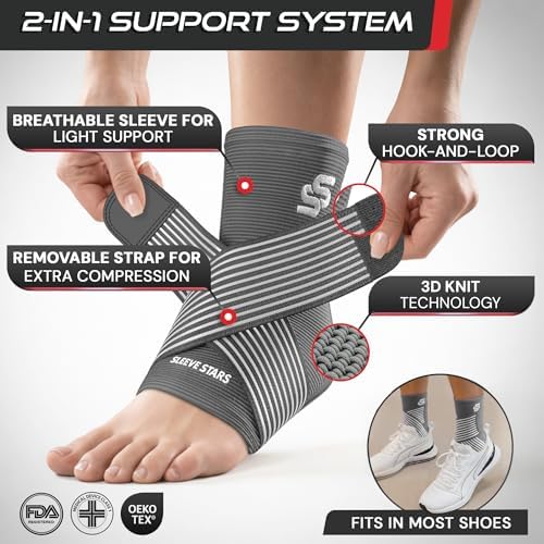 Sleeve Stars Ankle Brace Men & Women Support (Single/S:9"-10"/Gray)