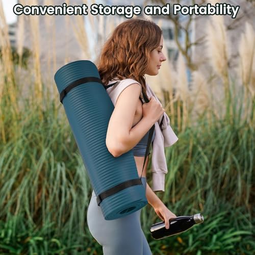 Fitvids 1/2-inch Thick High Density Exercise Yoga Mat with Carrying Strap