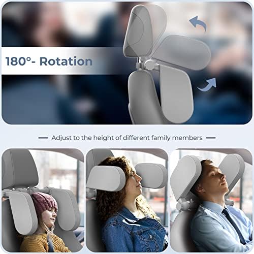 Car Headrest Pillow, Road Pal Headrest, Adjustable Car Seat Head Neck Support, U Shaped Car Sleeping Pillow for Kids & Adults (Grey)