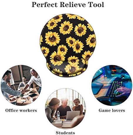 Mouse Pad with Wrist Support, Desk Decor for Women Cute Design Mouse Pad Non-Slip Rubber Base Mousepad for Desk Laptop Gaming Working Computers Laptop Easy Typing & Pain Relief, Sunflower