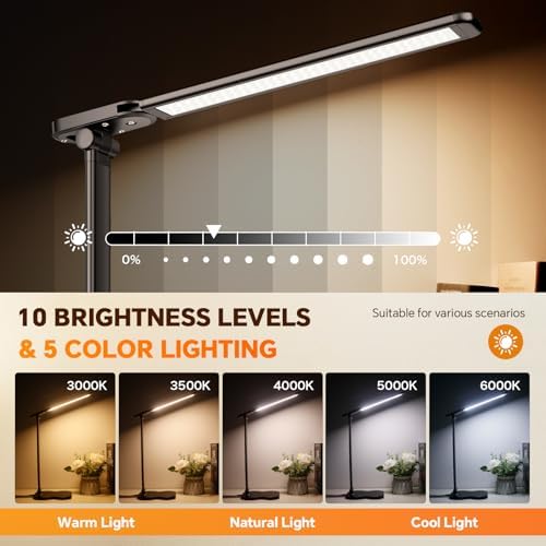 LED Desk Lamp for Dorm, Desk Light with USB Charging Port, Black