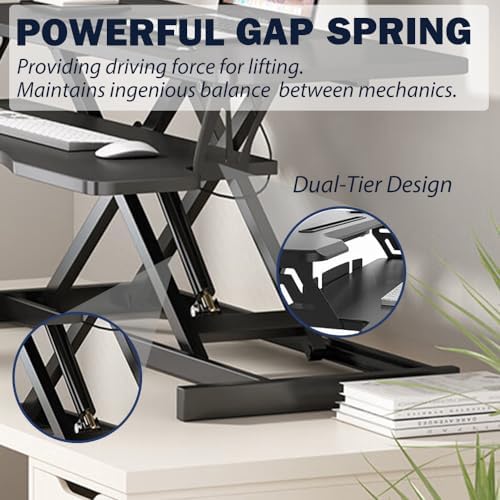 Standing Desk Converter 32 Inch, Height Adjustable Sit-Stand Workstation, Dual Monitor Riser with Wide Keyboard Tray - Office & Home Use, Black (Black)