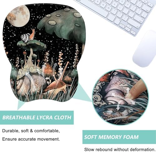 Mouse Pad with Wrist Support, Ergonomic Mousepad with Comfortable Memory Foam Wrist Rest Cushion, Relieve Wrist Pain, Non-Slip Rubber Base Gaming Mice Pad for Home Office Computer Laptop, Snail