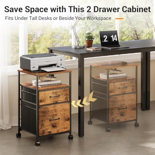 DEVAISE 2 Drawer Mobile File Cabinet, Fabric Vertical Filing Cabinet