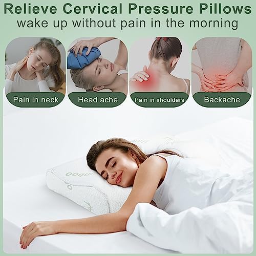 FairySandy 2 Pack Memory Foam Pillow Neck Support Orthopedic Sleeping Pillow Ergonomic for Shoulder Pain Side Back Stomach (Bamboo Fiber)