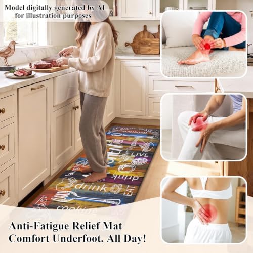 HEBE Anti Fatigue Kitchen Rugs Set of 2, Cushioned Kitchen Mats for Floor