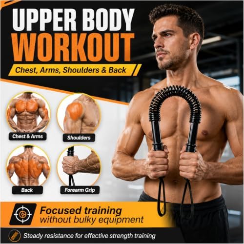 Power Twister Bar - Chest & Arm Exerciser, Upper Body Strength Trainer with 20-66 lb Resistance, Non-Slip Grips & Wrist Straps for Home Gym Workout