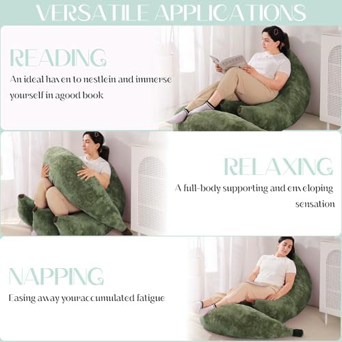 Banana Bean Bag Chair with Ottoman, Floor Sofa Bed with Footrest, Comfy Convertible Lounger for Teens & Adults, Plush Couch for Bedroom, Living Room or Dorm, M-DarkGreen