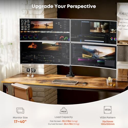 PUTORSEN Quad Monitor Stand, Gas Spring Monitor Mount for 17-40” Screens