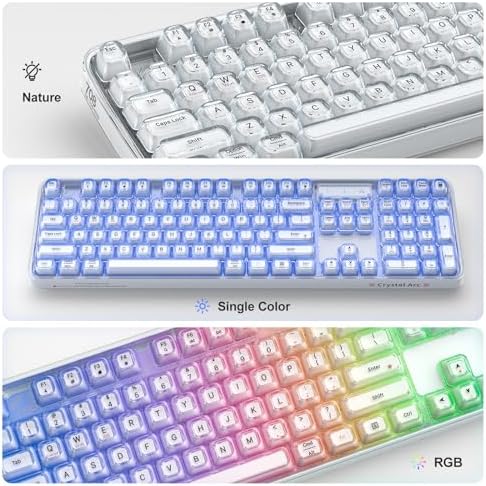 GEEZER Computer Backlit Keyboard White Crystal - Full-Size Bluetooth Wireless Rechargeable Transparent Keycap Portable Keyboards Compatible with Windows, Laptop, PC, Desktop