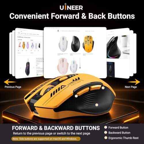 Uineer Wireless Mouse, Bluetooth 5.0/2.4G /Wired, 12,800 DPI, Programmable