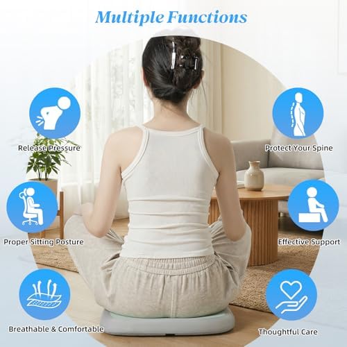SheRest Office Chair Cushion with Straps, Memory Foam Seat Cushion with Removable Cover, Suitable for Office Chairs, Car Seats, and Airplane Seats, Sage Green, Large