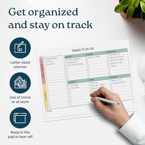 Weekly Planner Pad 52 Tear-Off Sheets Undated 8.5 x 11 Desk Pad
