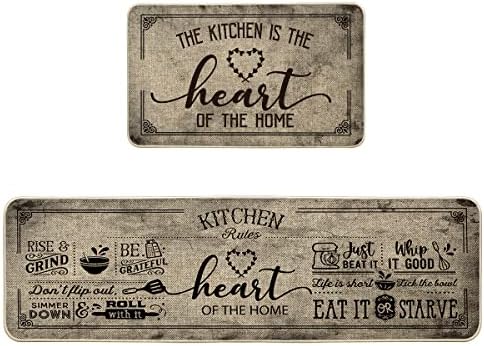 Artoid Mode Kitchen Quotes Kitchen Mats Set of 2, Seasonal The Heart of The Home Cooking Sets Holiday Party Low-Profile Floor Mat for Home - 17x29 and 17x59 Inch