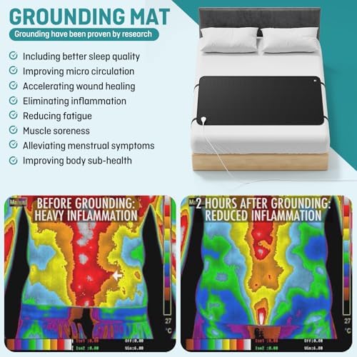 Grounding Mat for Bed King, Premium Conductive Grounding Mat with 15ft Grounding Cord, Breathable & Non-Slip Grounding Mattress Pad for Sleeping, 27 * 78Inch