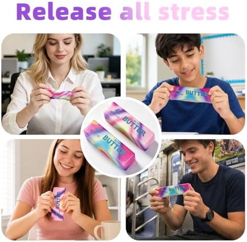2 Pcs Rainbow Butter Squishy Stick , Super Soft Slow Rising Fidget Squeeze Toy, Colorful Sensory Stress Relief Desk Toy for Home, Office, Travel, Novelty Anxiety Relief Toy for Kids & Adults