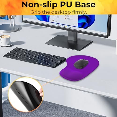 Mouse Pad with Wrist Support, 2-Pack Ergonomic Mousepad with Wrist Rest, Gaming Mouse Pad with Non-Slip PU Base, Relieve Pain Relief, for Home Office Computer Laptop, Purple