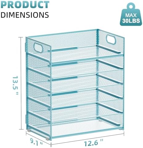 Marbrasse 2 Pack Desk Organizer with Handle, 6 Tier Paper Letter Tray, Mesh Desk File Organizer for Office, School and Home - Blue