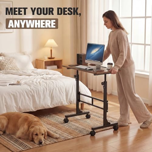 Furmax 31.4" Small Portable Standing Desk Height Adjustable with Lockable Wheels, Mobile Stand Laptop Computer Workstation for Walking Pad Treadmil (Rustic)