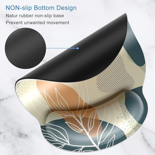 ITNRSIIET Ergonomic Mouse Pad with Wrist Support Wrist Rest Smooth Surface Non-Slip Rubber Base Comfortable Office Supplies Pain Relief, 9.8 x 9.1 inches, Abstract Leaf