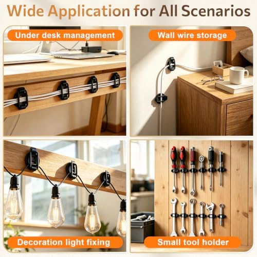 10-Pack Adjustable Elastic Loop Cord Clips with Screws, Pads & Cable Ties