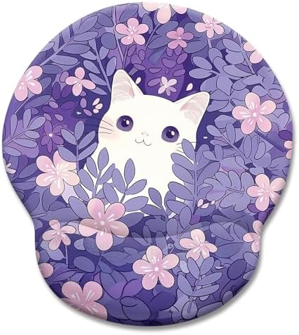 LIMKRIAN Purple Mouse Pad with Gel Wrist Rest, Cat Ergonomic Mouse Pad