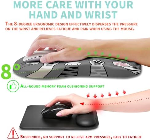 Ergonomic Mouse Pad Wrist Support with Memory Foam Massage Bulge, Carpal Tunnel Pain Relief Mousepad Wrist Rest for Mouse(12x8 inch, Paw)