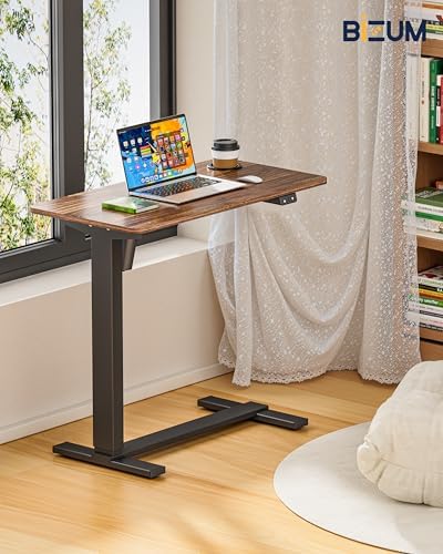 BIZUM Small Electric Standing Desk Bedside Table with Hidden Wheels 31.5 x 15.8 Inch Adjustable Computer Laptop Office Desk, Walnut