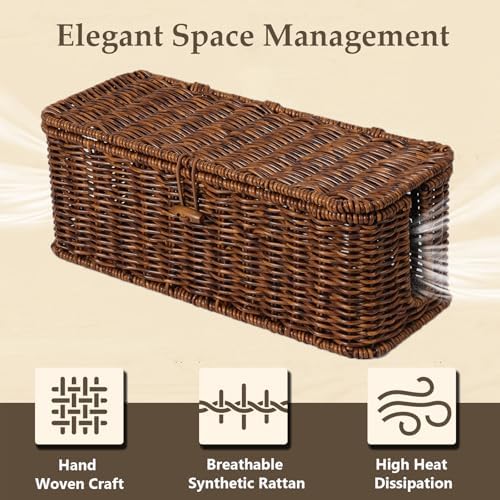 Cable Management Box, Cord Organizer with Lid & Cable Ties - Brown, M