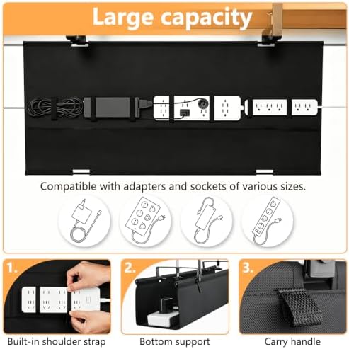 Extra Large 48" Under Desk Cable Management Tray - Under Desk Cord Management - Clamp/Screw Mount - Support Upto 70lbs - Fabric Wire Management - Cable Raceways Tray Cord Hiders for Office/Home