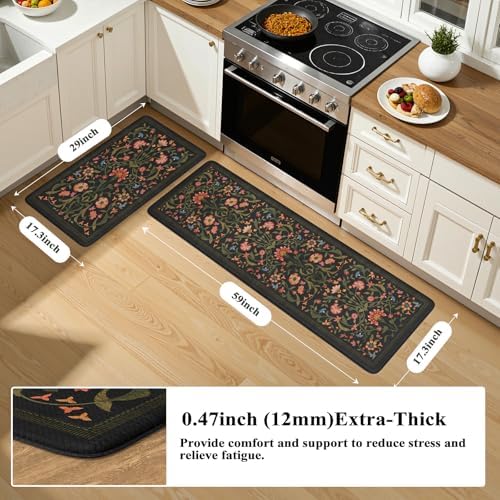 Collive Kitchen Floor Mats Cushioned Anti Fatigue, Black Sink Rugs Sets