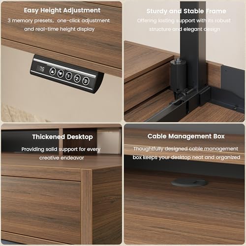 ModernMate Electric Standing Desk with 3 Drawers & Monitor Shelf