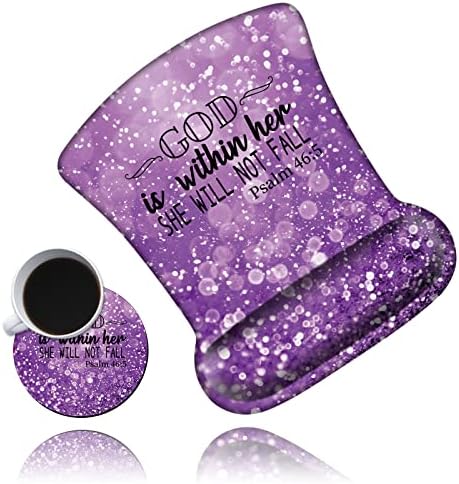 Ergonomic Mouse Pad with Wrist Support Gel Mouse Pad with Wrist Rest, Comfortable Computer Mouse Pad, Pain Relief Mousepad with Non-Slip Rubber Base for Office & Home + Cup Coaster, Purple Psalm 46-5