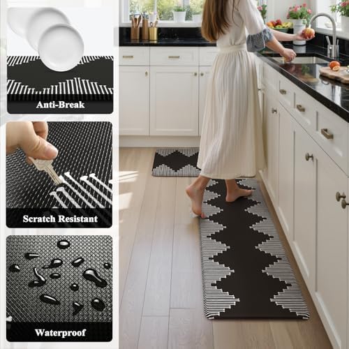 KIMODE Anti Fatigue Kitchen Mats,Black Boho Kitchen Rugs,Standing Desk Mats